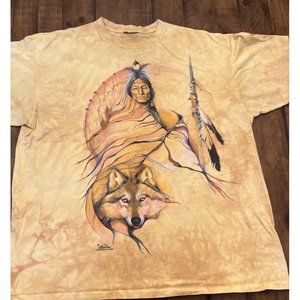 Vintage 2000 The Mountain Wolf And Indian Chief Spear T-Shirt Men's Tie Dye XL